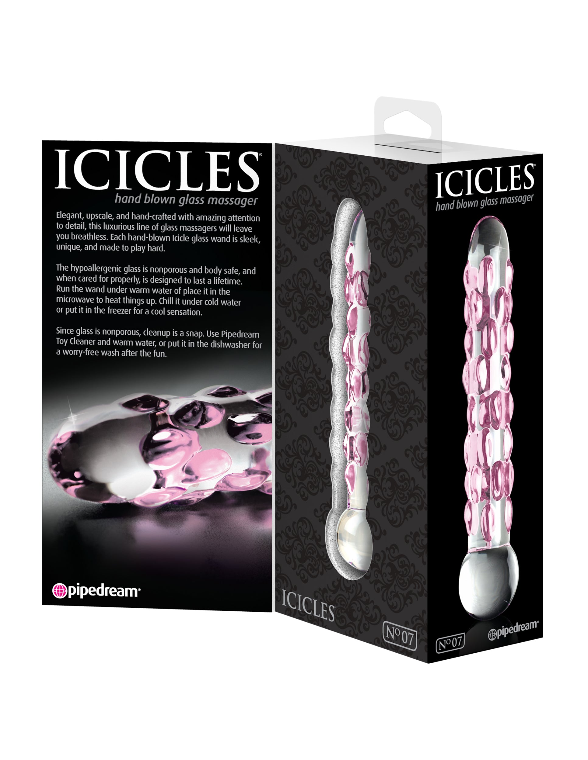 Pipedream Icicles No. 7 Glass Massager – Clear/Pink