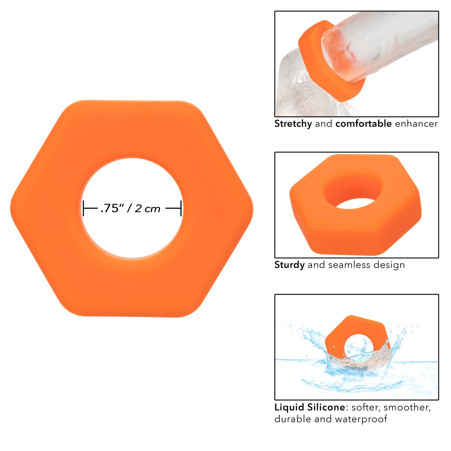 Alpha Liquid Silicone Prolong Sexagon Ring - Orange - Waterproof Enhancer