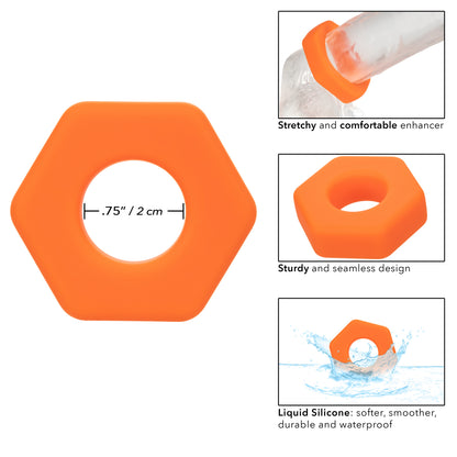 Alpha Liquid Silicone Prolong Sexagon Ring - Orange - Waterproof Enhancer