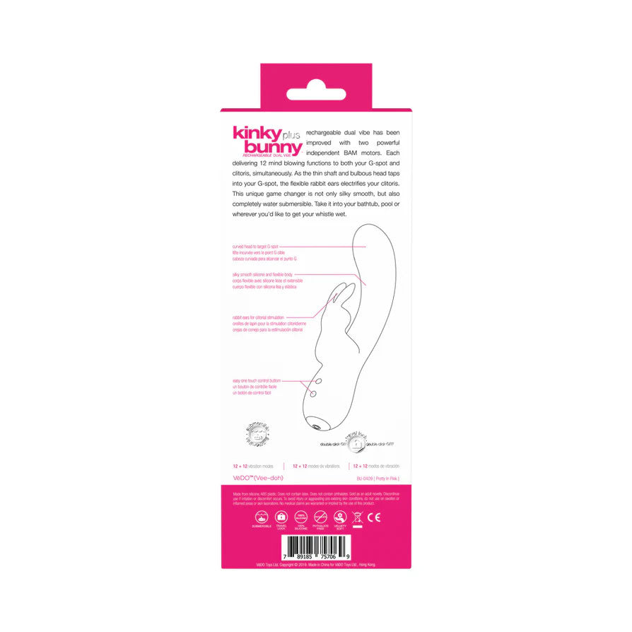 VeDO Kinky Bunny Plus Rechargeable Rabbit Vibrator - Pink