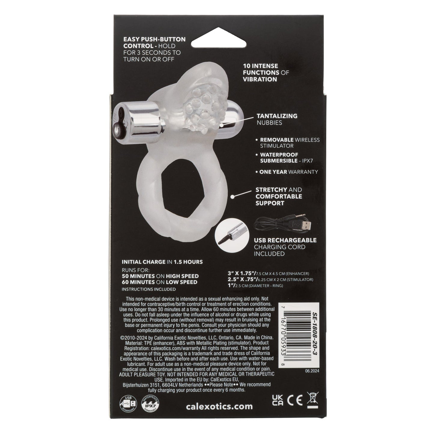 CalExotics Nubby Lover's Delight Rechargeable Couples Enhancer – Clear