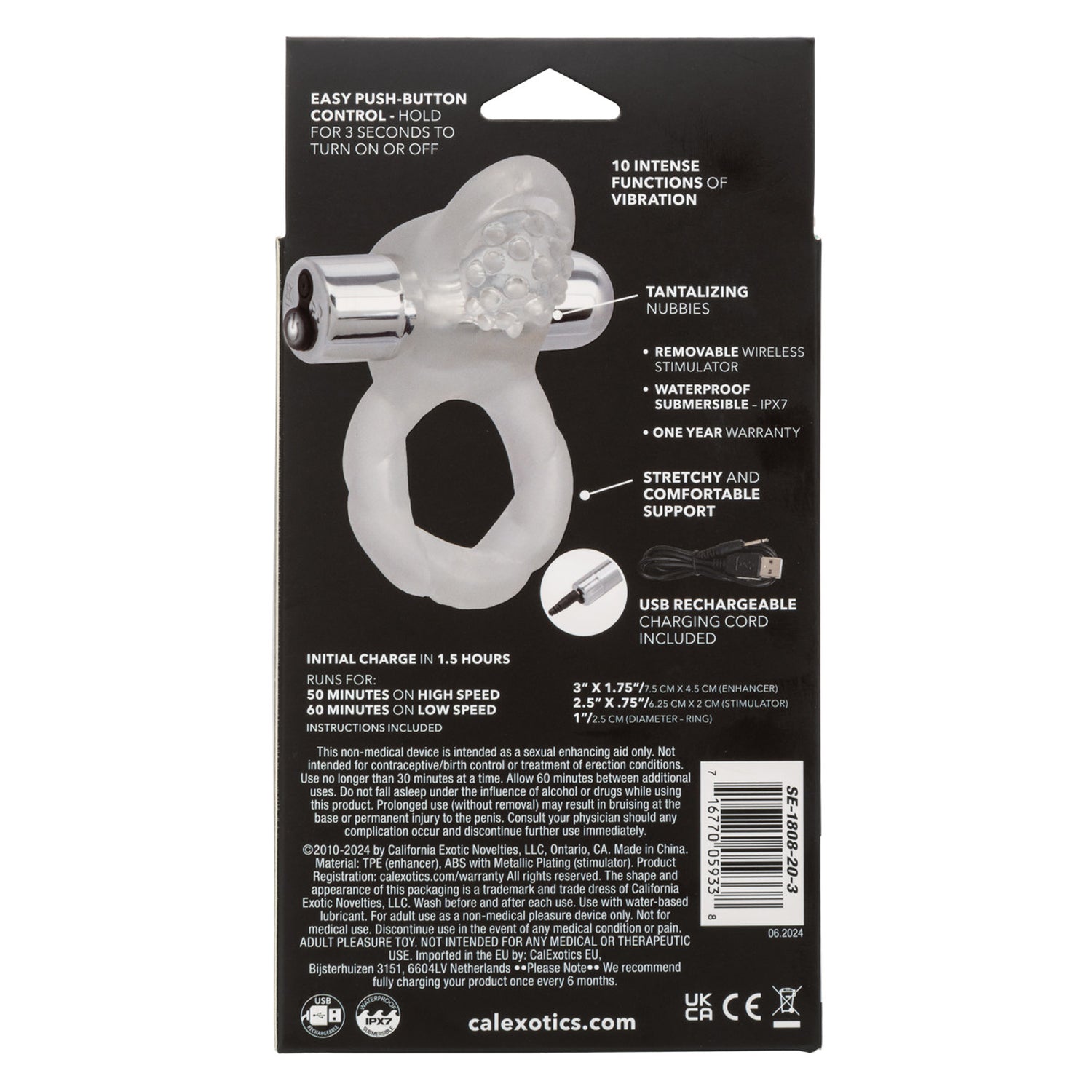 CalExotics Nubby Lover's Delight Rechargeable Couples Enhancer – Clear