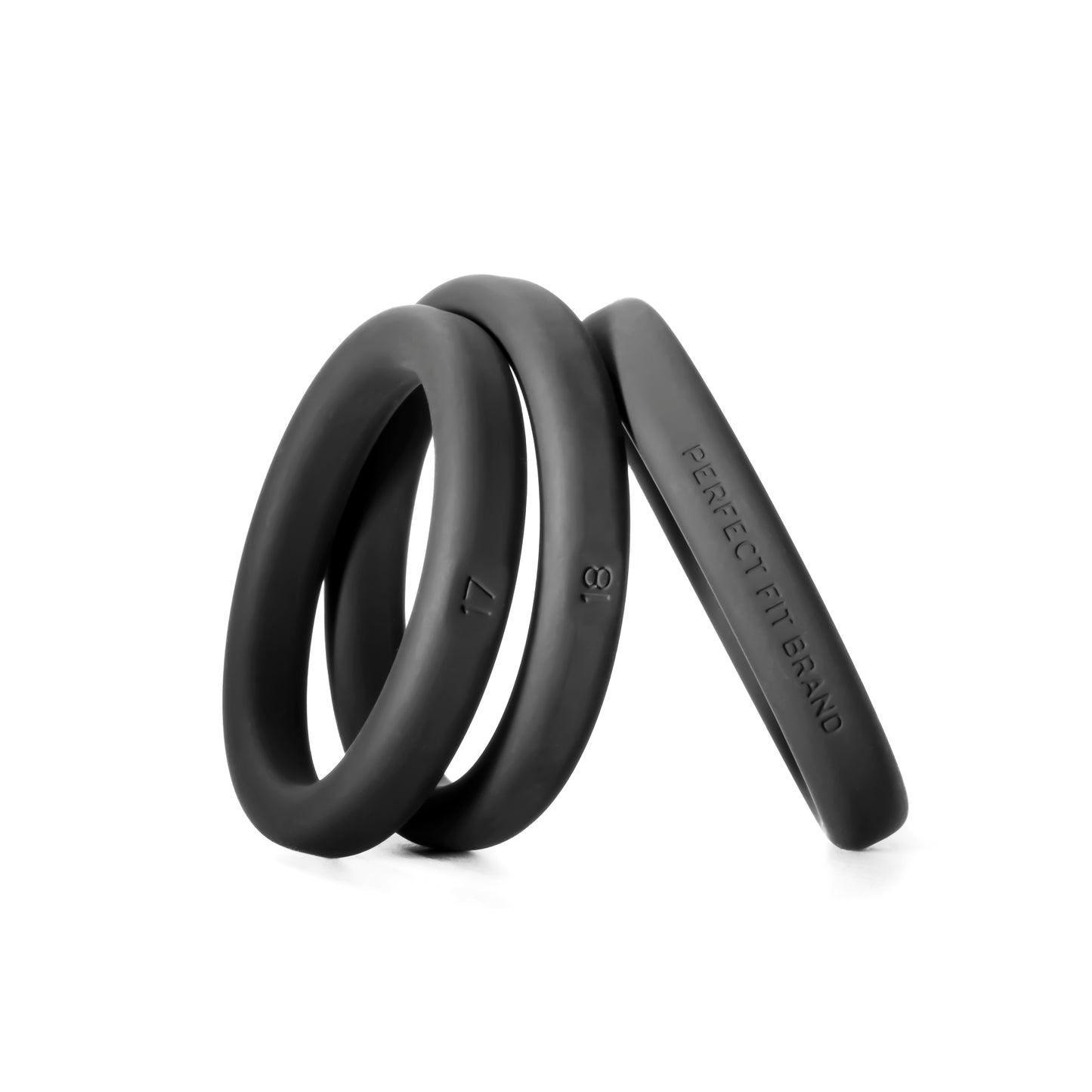 Perfect Fit Xact-Fit 3 Premium Silicone Cock Rings - Sizes #17, #18, #19, Black