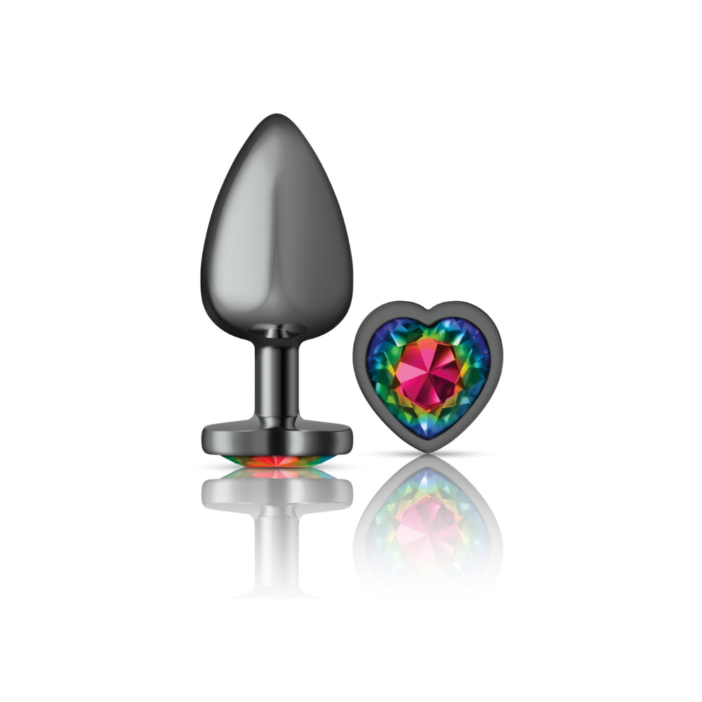 Cheeky Charms Rainbow Heart Gem Gunmetal Metal Anal Plug – Large