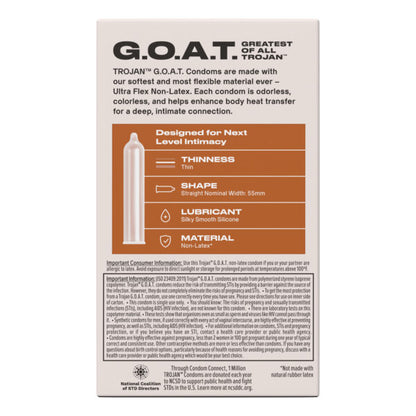 Trojan G.O.A.T. Non-Latex Condoms 10 Pack – Ultra Flex Material, Lubricated