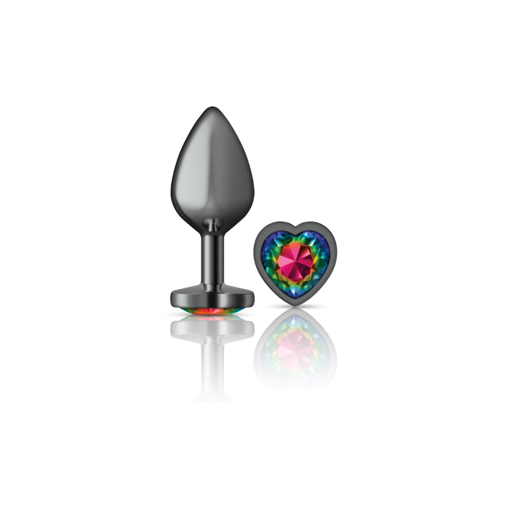 Cheeky Charms Rainbow Heart Gunmetal Metal Anal Plug – Medium