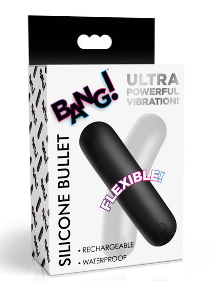 XR Brands Flexible Silicone Bullet Vibrator – Black – Waterproof and Rechargeable