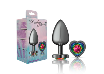 Cheeky Charms Rainbow Heart Gem Gunmetal Metal Anal Plug – Large
