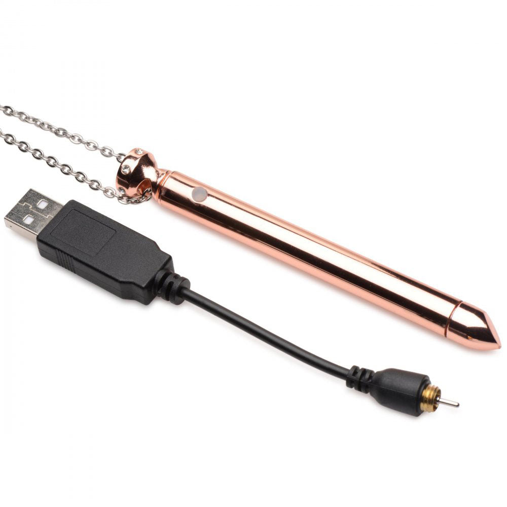 XR Brands 7x Vibrating Necklace - Rechargeable Vibrator with 7 Vibration Patterns - Rose Gold