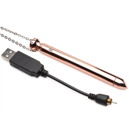 XR Brands 7x Vibrating Necklace - Rechargeable Vibrator with 7 Vibration Patterns - Rose Gold