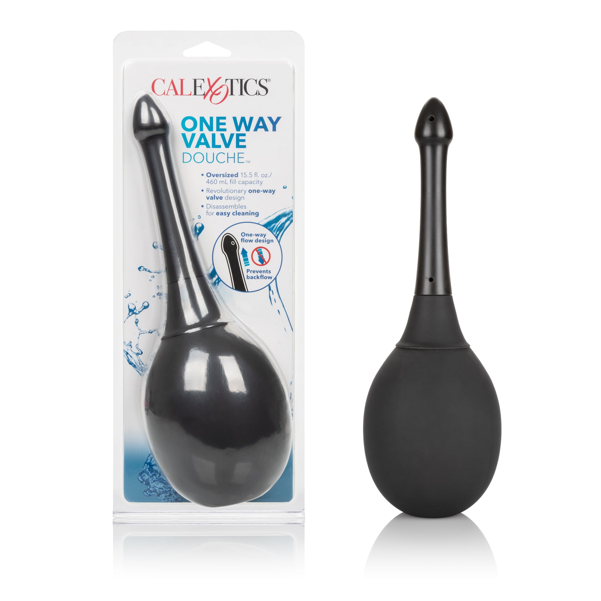 CalExotics One Way Valve Douche – Black – 15.5 fl. oz. Capacity