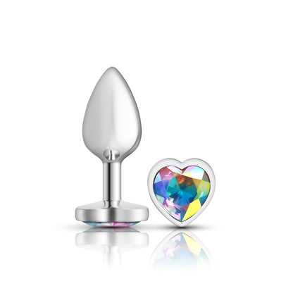 Cheeky Charms Clear Iridescent Heart Gem Small Metal Anal Plug