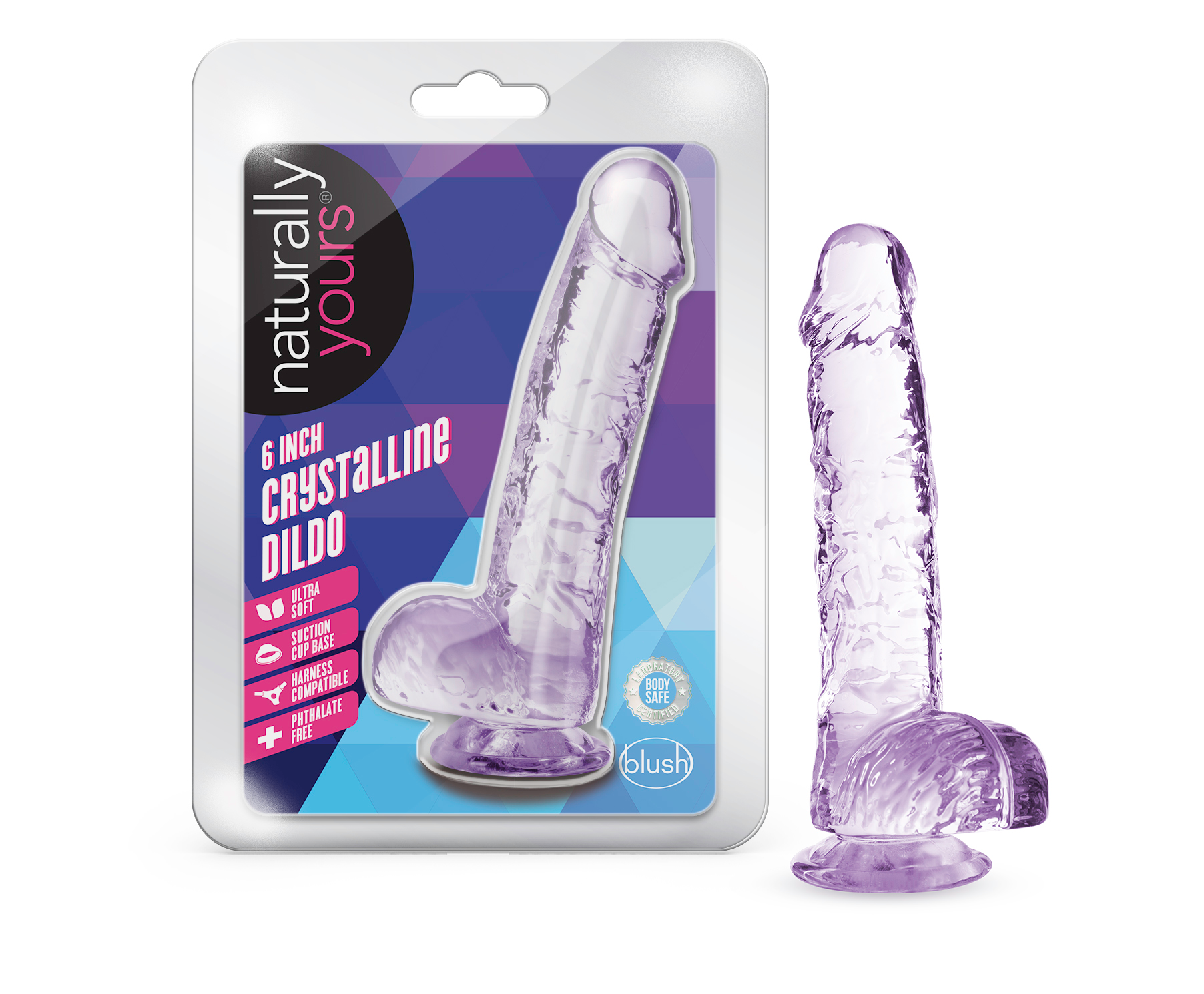 Blush Naturally Yours 6 Inch Crystalline Dildo - Amethyst - Life-Like Design
