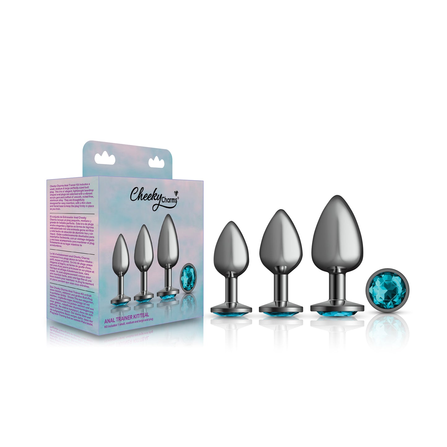 Viben Teal Round Gem Anal Trainer Kit – Gunmetal – 3 Piece Set