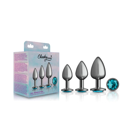 Viben Teal Round Gem Anal Trainer Kit – Gunmetal – 3 Piece Set