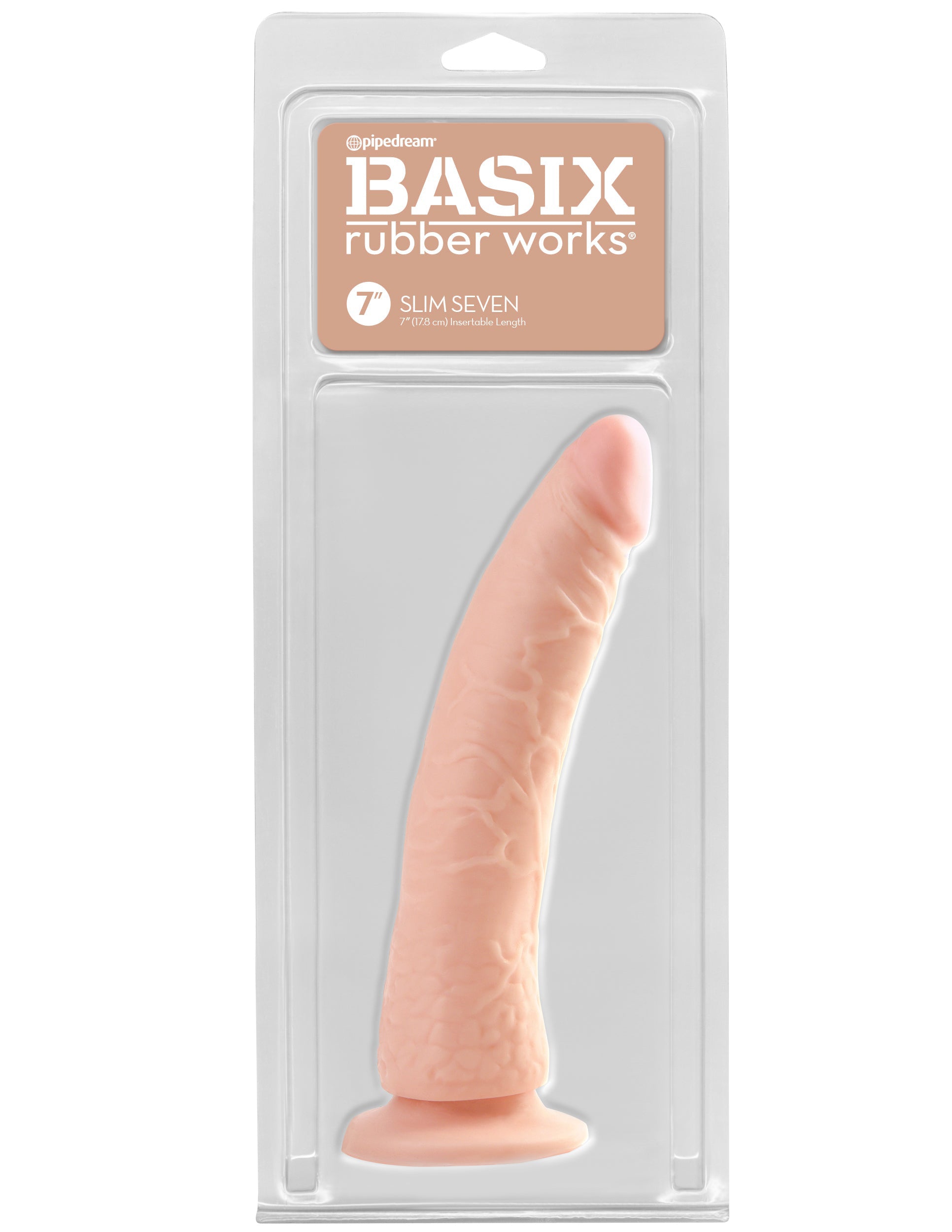 Basix Rubber Works Slim 7 Inch Dildo with Suction Cup – Flesh