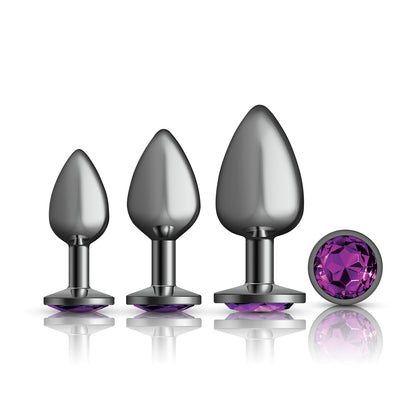 Purple Round Gem Anal Trainer Kit – Gunmetal – Tapered Anal Plugs