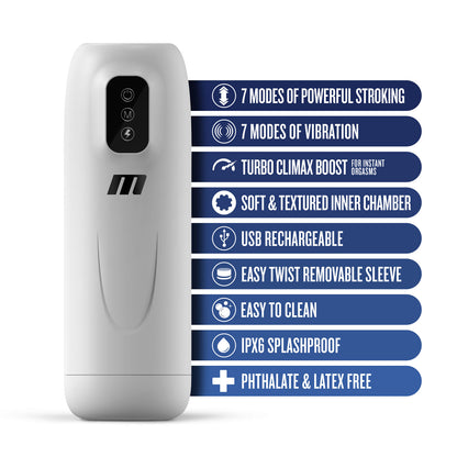 M for Men Robo-Bator Male Masturbator – White – 7 Vibrating and Stroking Modes