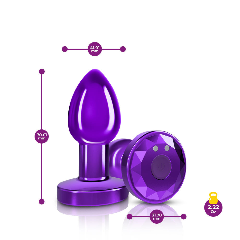 Viben Cheeky Charms Small Vibrating Metal Anal Plug with Remote Control - Purple