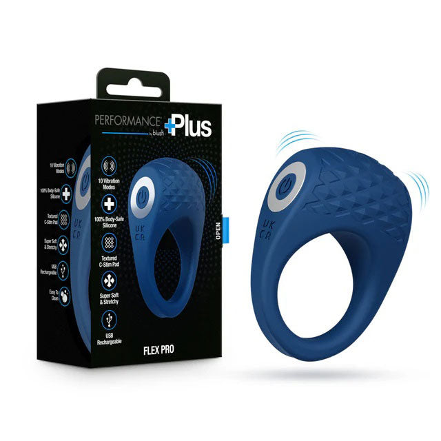 Performance Plus Flex Pro Cock Ring with Vibrating C-Stim Pad – Blue