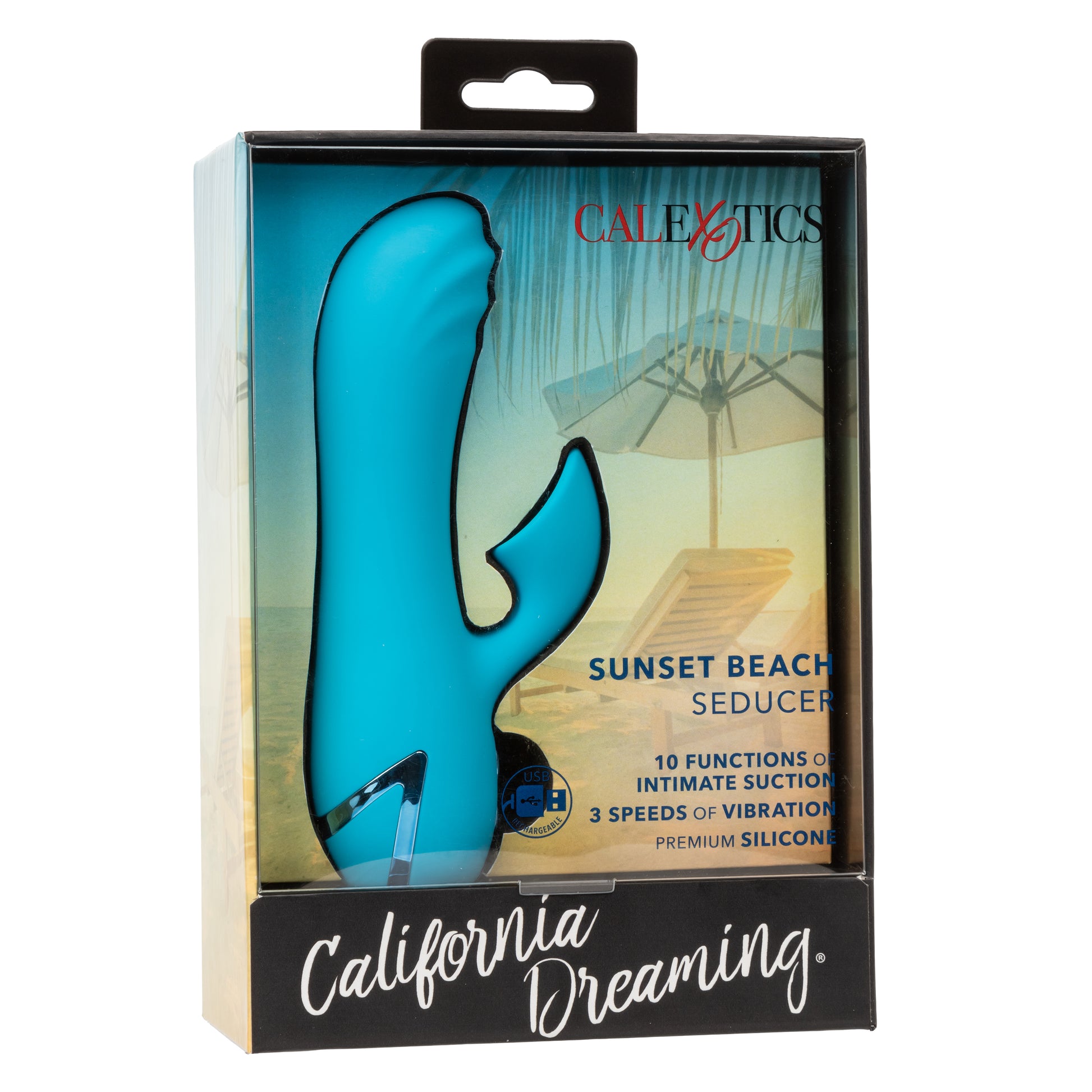 CalExotics California Dreaming Sunset Beach Seducer – Blue – Dual Stimulator with Vibration and Suction