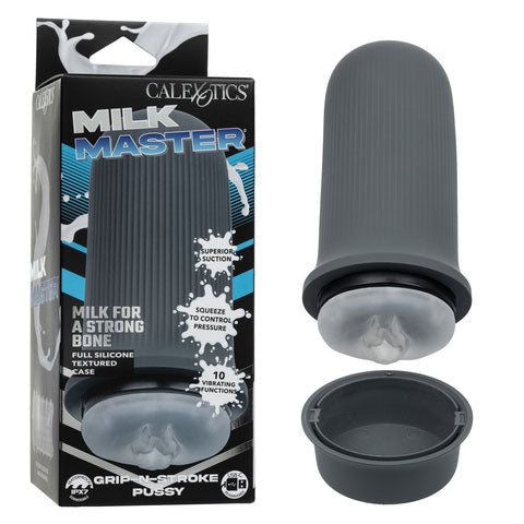 CalExotics Milk Master Grip-N-Stroke Pussy - Rechargeable Vibrating Masturbator - Gray