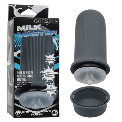 CalExotics Milk Master Grip-N-Stroke Pussy - Rechargeable Vibrating Masturbator - Gray