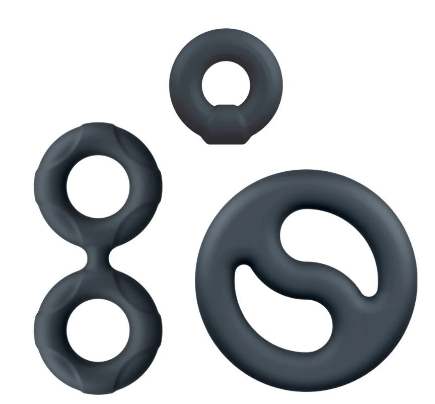 Blush Performance Plus Throttle 3-Piece Cock Ring and Ball Stretcher Set – Purio Platinum-Cured Liquid Silicone – Black
