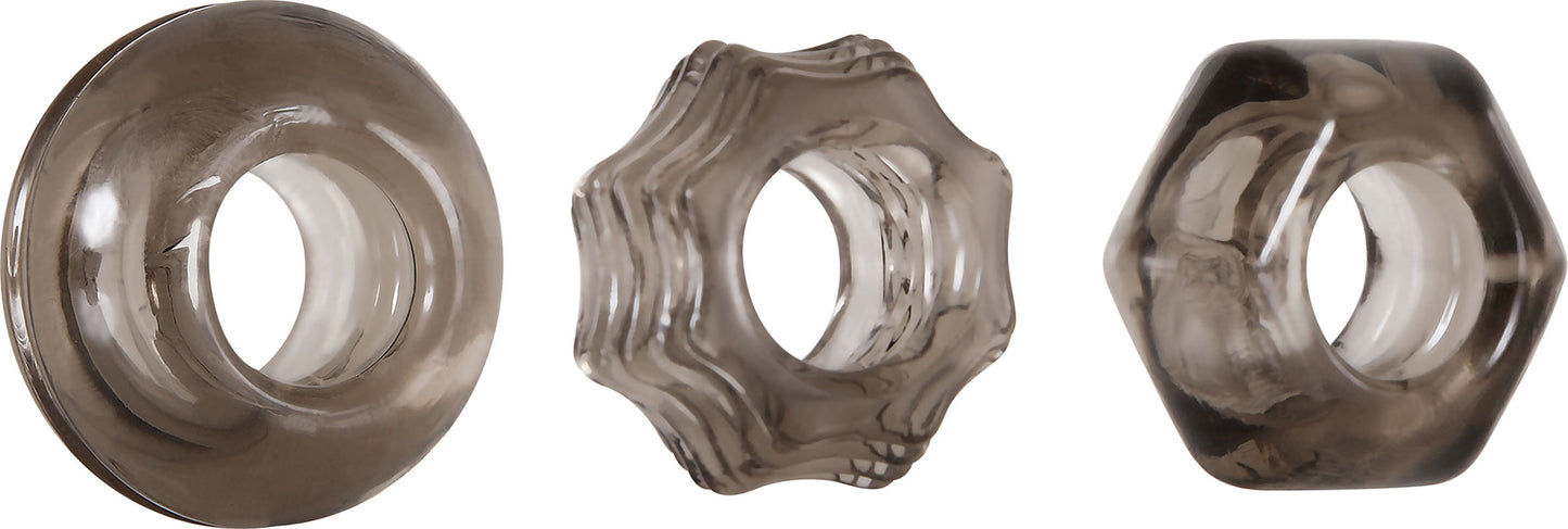 Evolved Novelties Triple Thick Cockrings – Gray – 3 Shapes with Pleasure Grooves