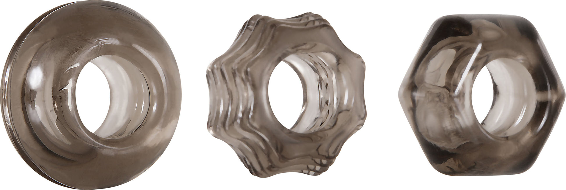 Evolved Novelties Triple Thick Cockrings – Gray – 3 Shapes with Pleasure Grooves