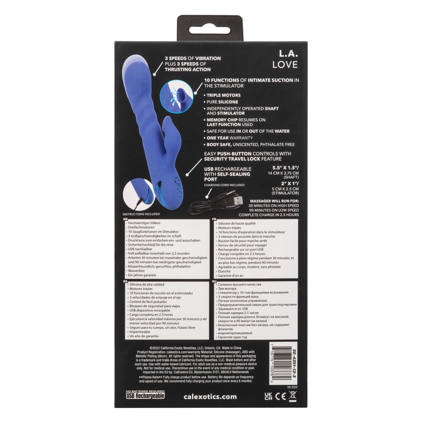 CalExotics L.A. Love Massager with Suction and Thrusting Action – Blue