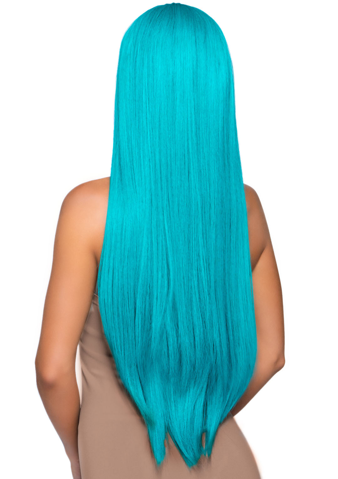 Leg Avenue 33 Inch Long Turquoise Straight Wig - Center Part Design