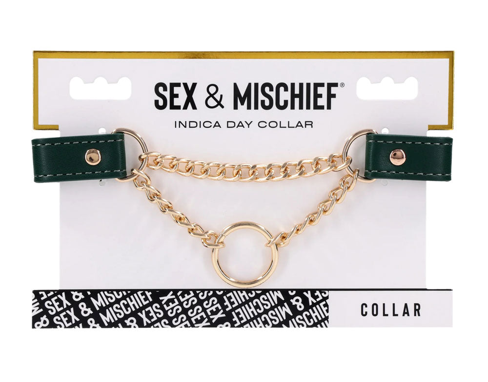 Indica Day Collar - Adjustable Faux Leather Collar with Gold Hardware - Green