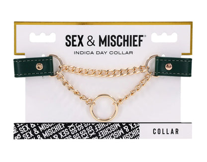 Indica Day Collar - Adjustable Faux Leather Collar with Gold Hardware - Green