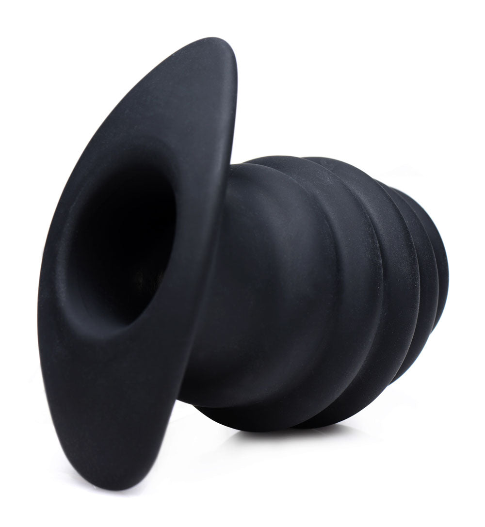 Hive Ass Tunnel Silicone Ribbed Hollow Anal Plug - Medium - Black