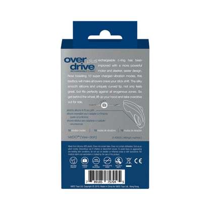 VeDO Over Drive Plus Rechargeable Cock Ring - Blue - 10 Vibration Modes