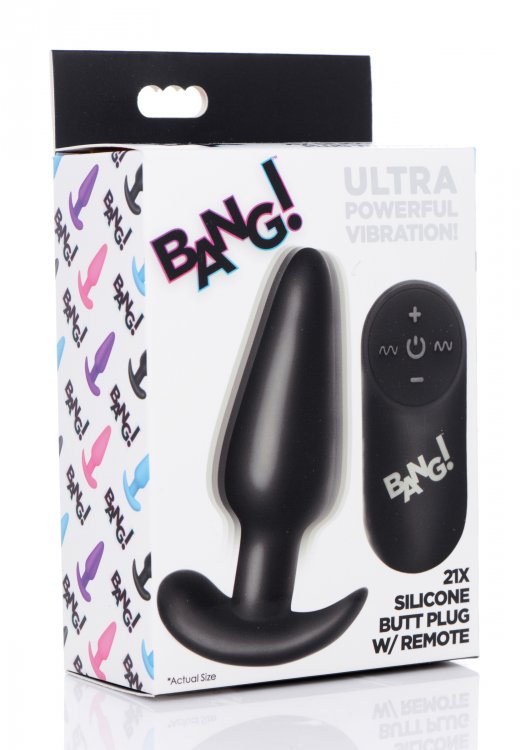 XR Brands 21X Silicone Butt Plug with Remote Control - Black