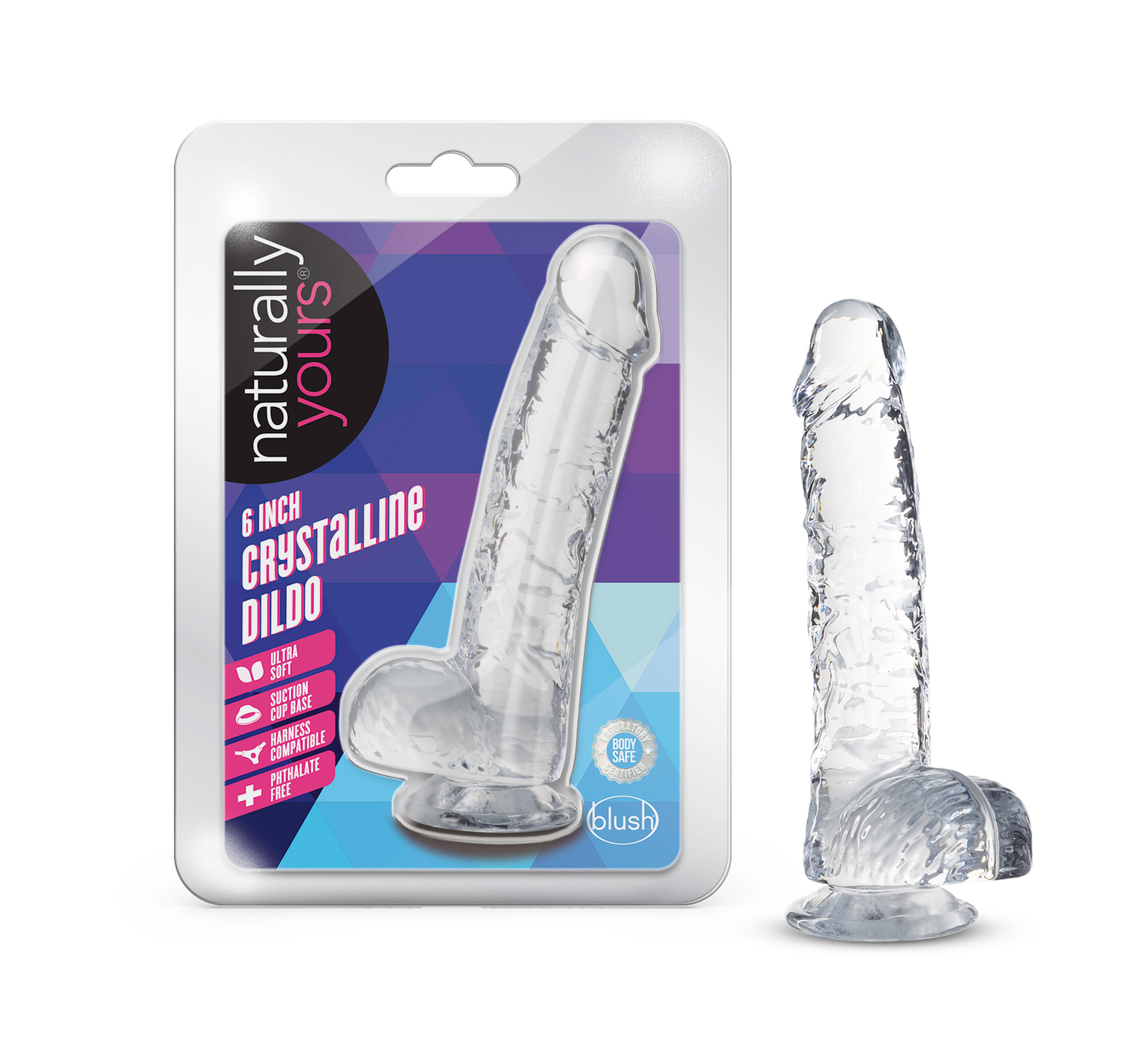 Blush Naturally Yours 6 Inch Crystalline Dildo - Clear - Life-like Design with Suction Cup Base