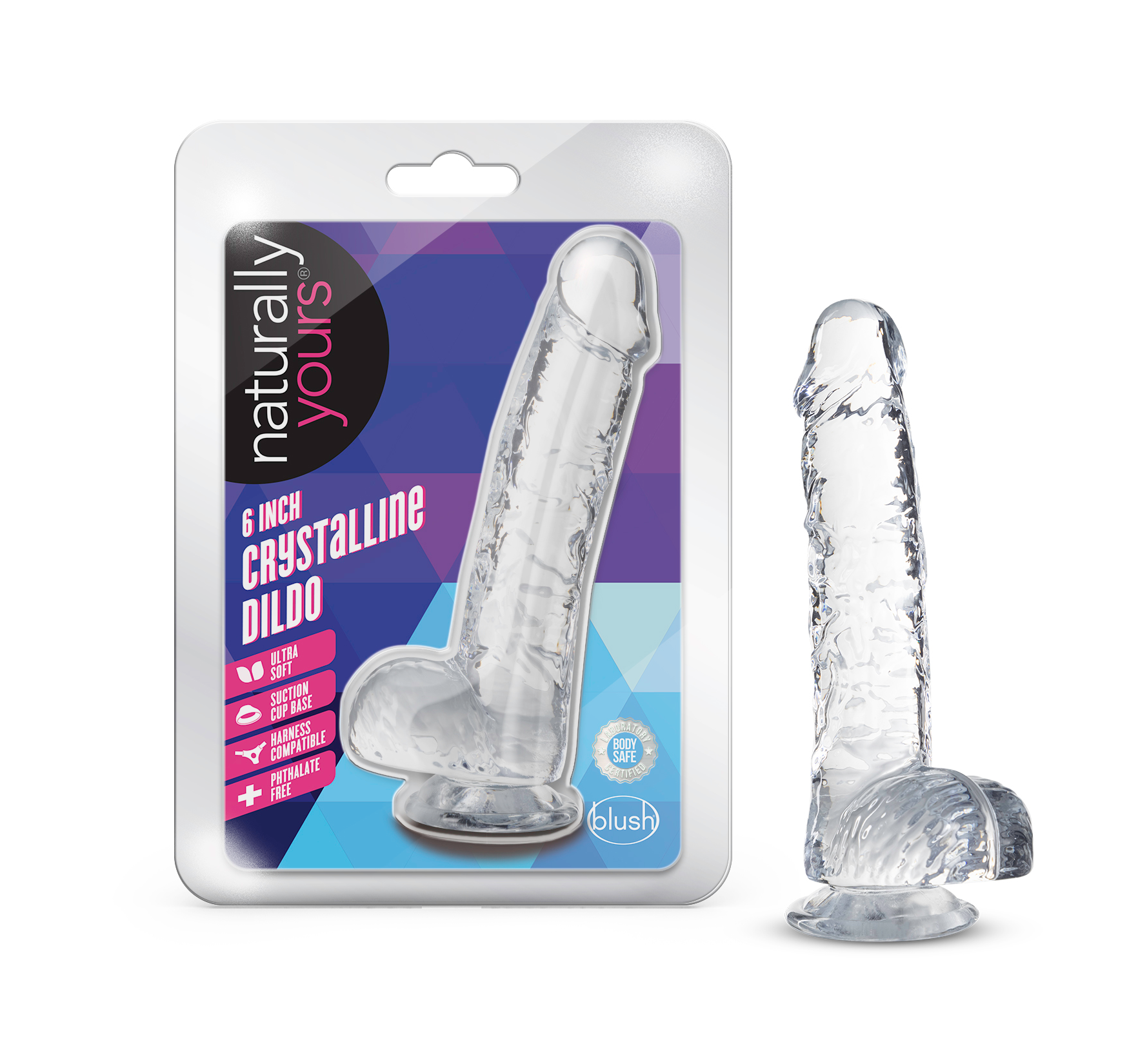 Blush Naturally Yours 6 Inch Crystalline Dildo - Clear - Life-like Design with Suction Cup Base