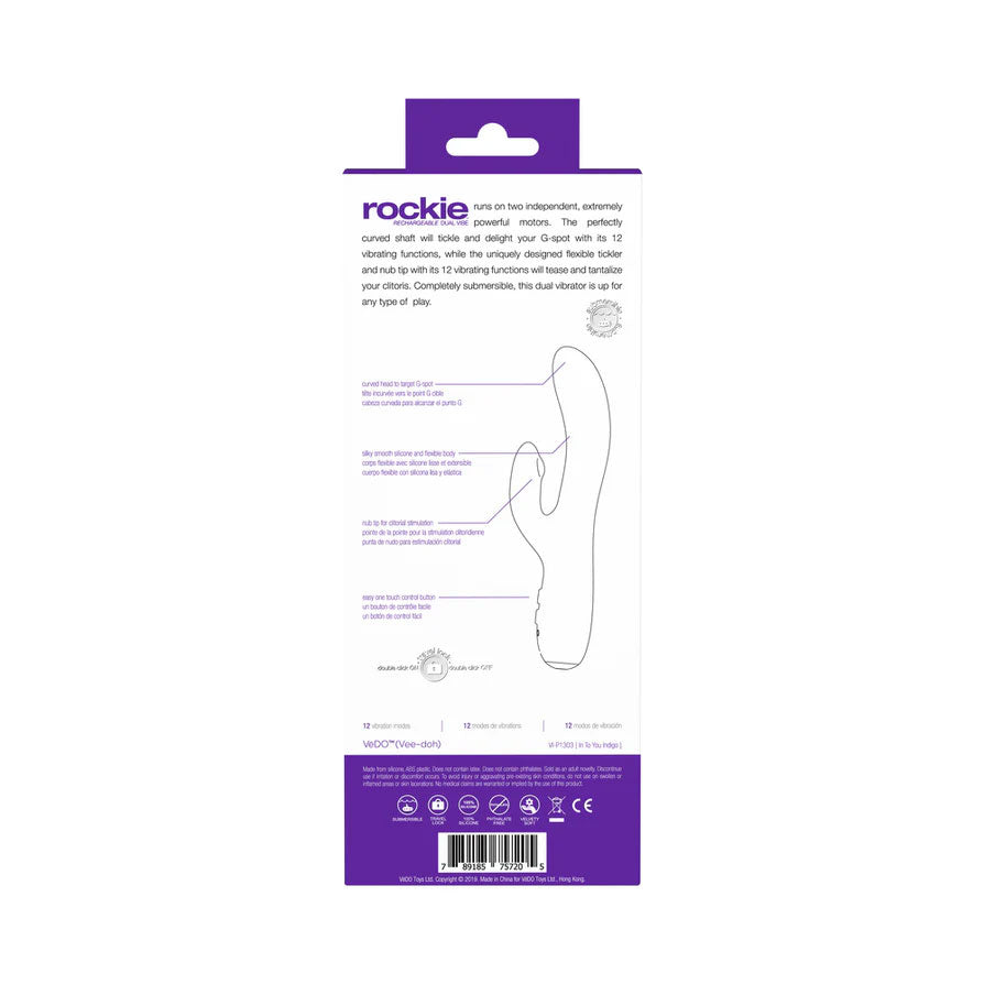 VeDO Rockie Dual Rechargeable Vibe - G-spot and Clitoral Stimulation - Purple