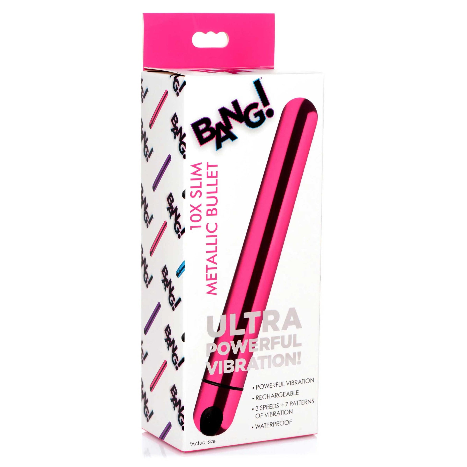 XR Brands 10x Slim Metallic Bullet - Pink - Waterproof Rechargeable Vibrator