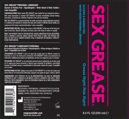 Westridge Labs Sex Grease Water-Based Personal Lubricant 8.5 Oz - Clear