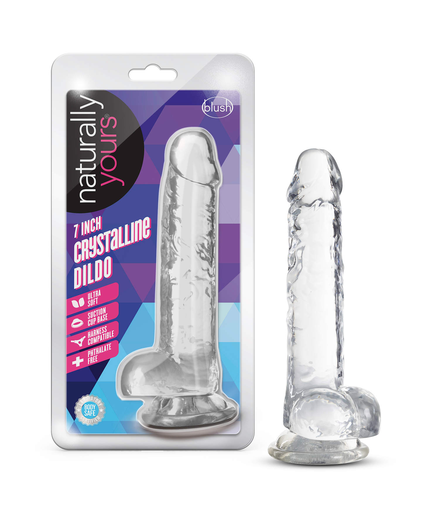 Blush Naturally Yours 7 Inch Crystalline Dildo - Clear - Life-like Design with Suction Cup Base