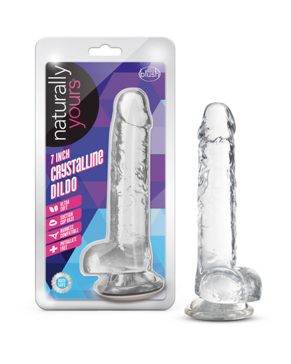 Blush Naturally Yours 7 Inch Crystalline Dildo - Clear - Life-like Design with Suction Cup Base