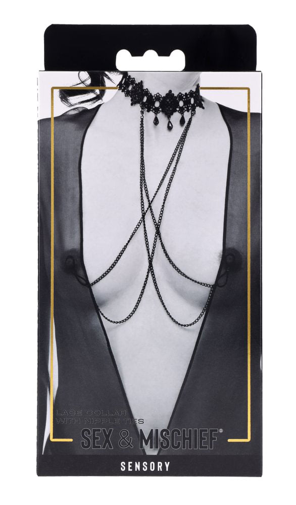 Sportsheets Lace Collar with Nipple Ties – Black – Adjustable Fit