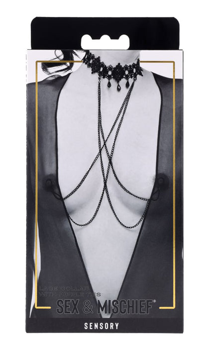 Sportsheets Lace Collar with Nipple Ties – Black – Adjustable Fit