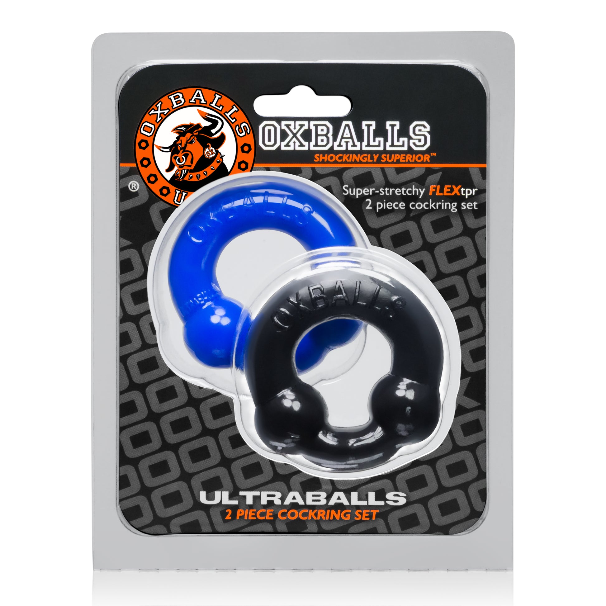 Oxballs Ultraballs 2-Piece Cockring Set - Black & Police Blue