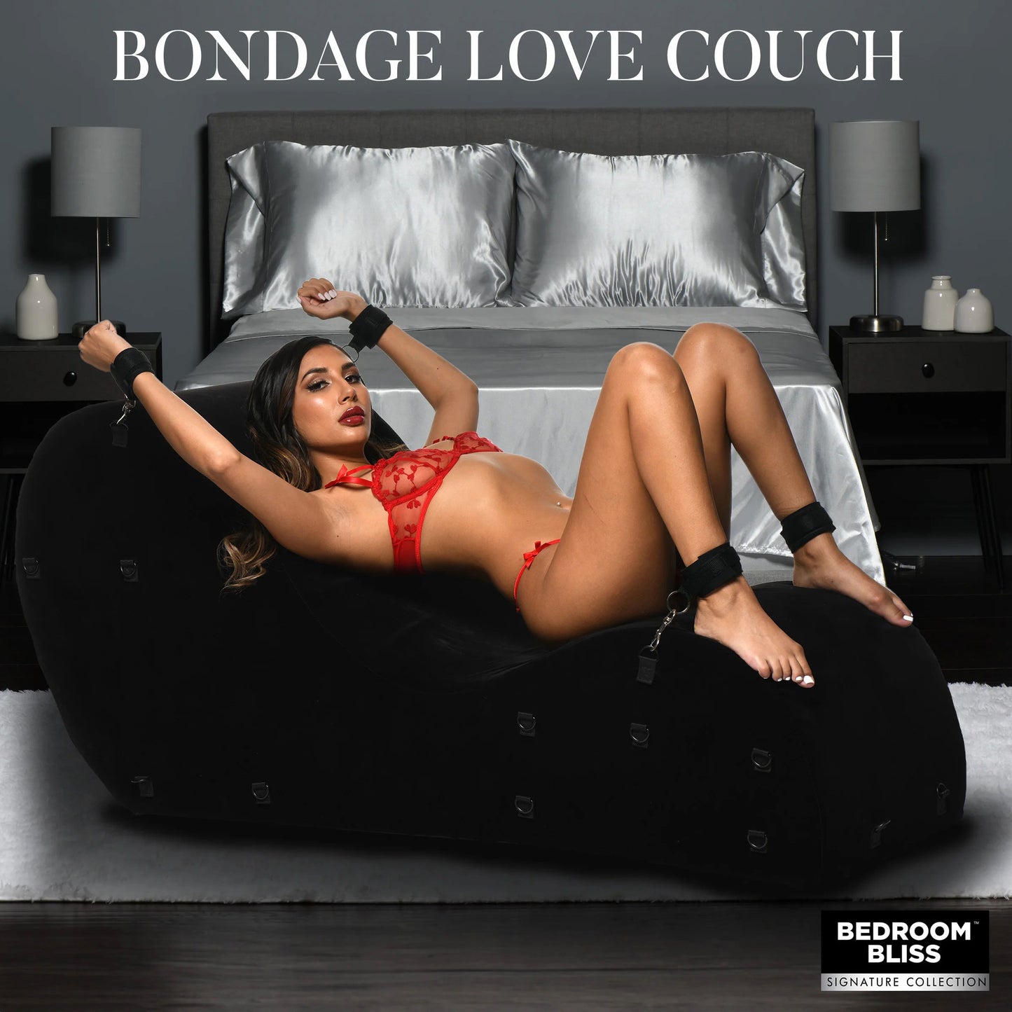 XR Brands Bondage Love Couch - Black - High-Density Foam with 26 Attachment Points