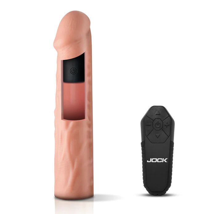 Curve Toys Jock Vibrating Penis Extension Sleeve - White - Realistic and Textured