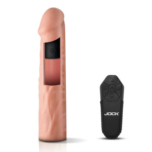 Curve Toys Jock Vibrating Penis Extension Sleeve - White - Realistic and Textured